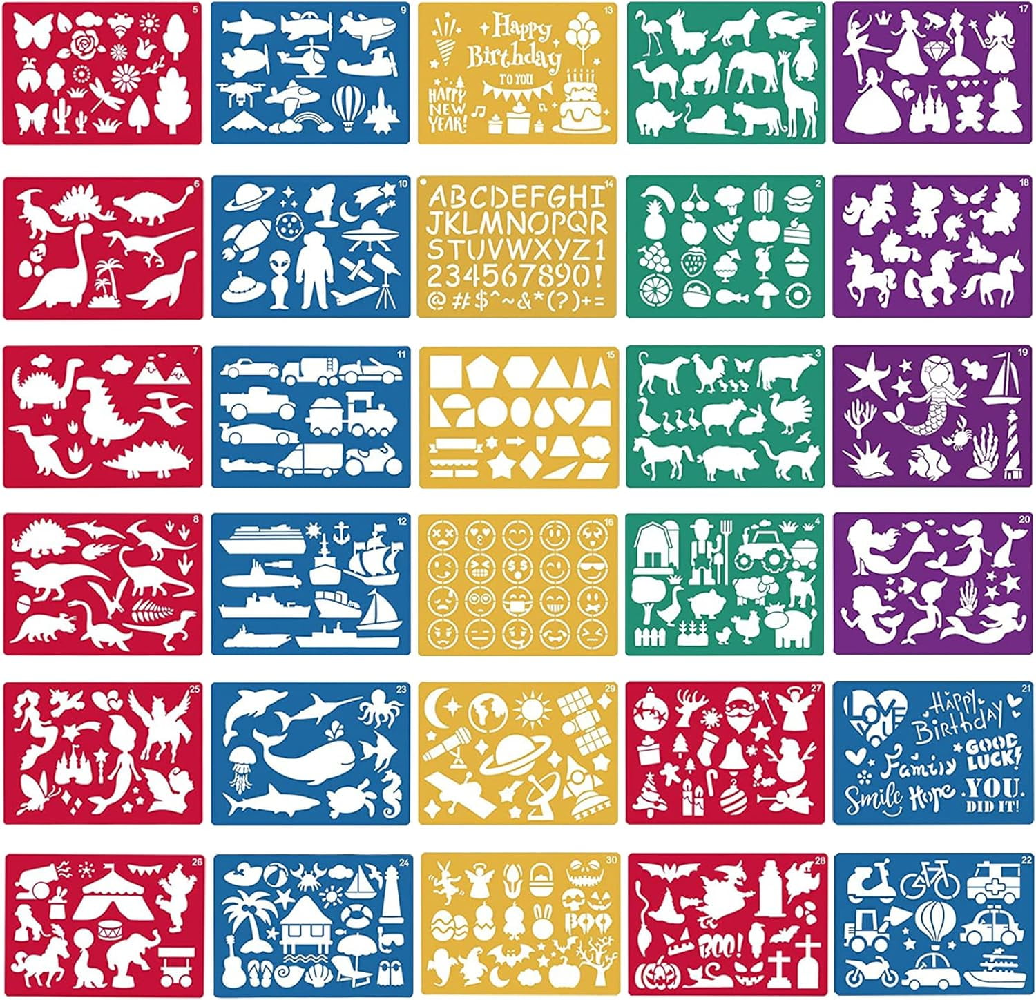 30 Pieces Drawing Stencils Set for Kids, Plastic Drawing Painting ...