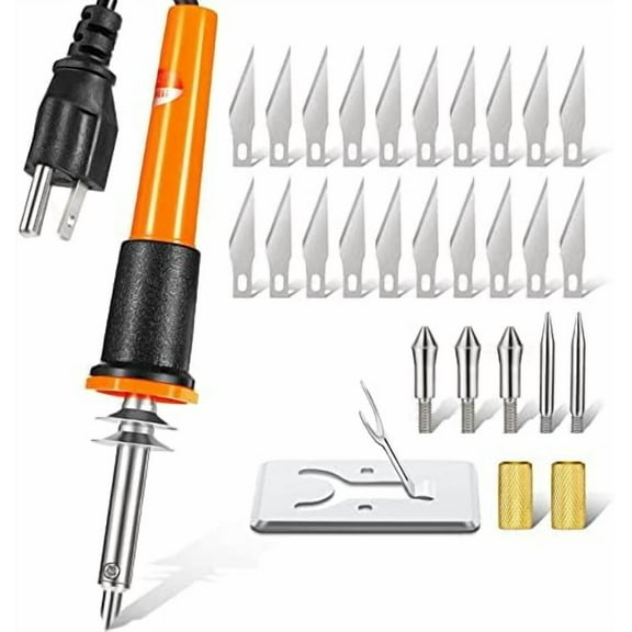 30 Pieces Electric Hot Knife Cutter Tool, 20 Pieces Blades, 3 Blade Holders, 2 Pyrography Blades, Metal Stand Hot Carving Knife for Cutting Carving Soft Thin Foam Cloth Stencil$$