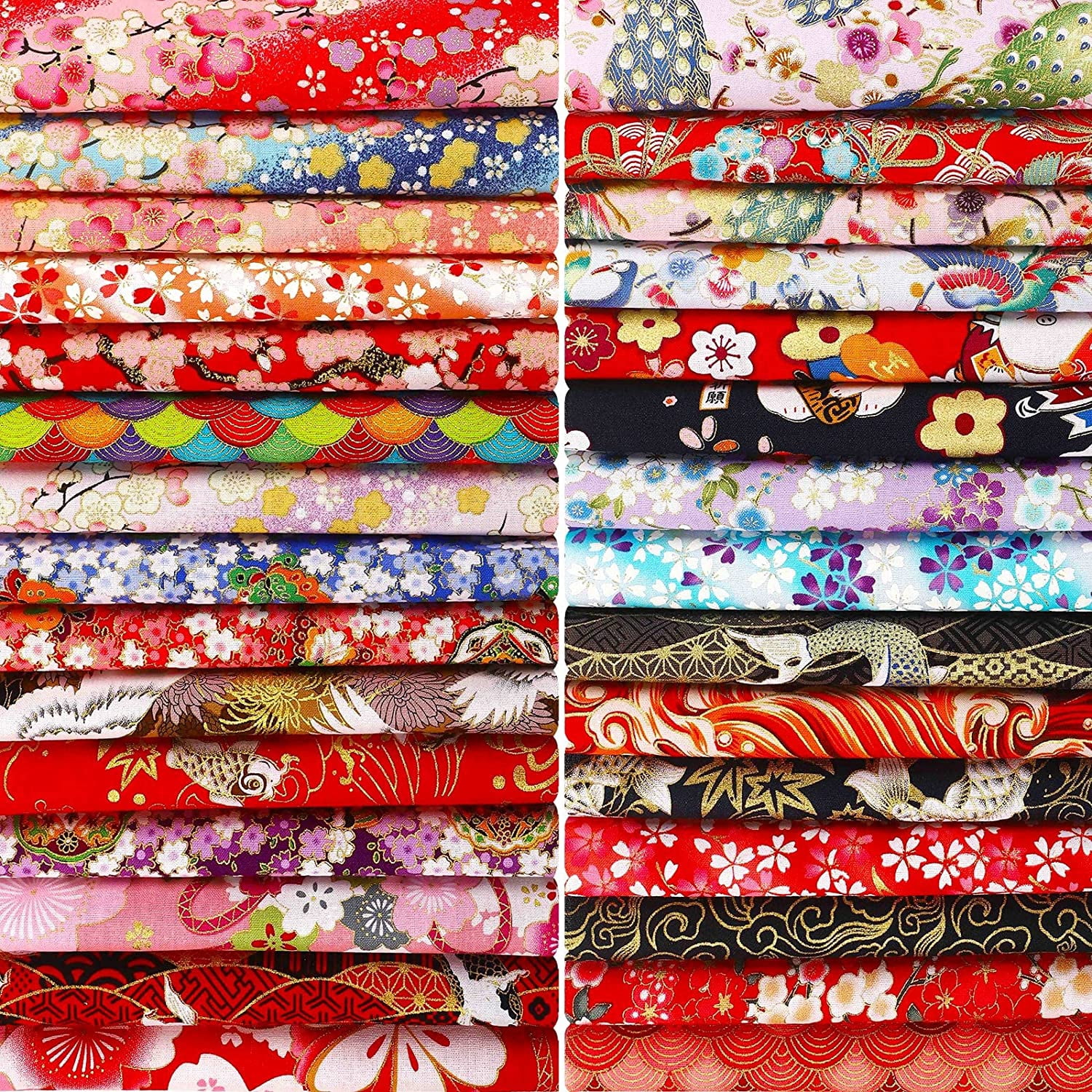 30 Pieces Fat Quarters 8 x 10 Inch Japanese Style Fabric Squares Printed Cotton Wrapping Cloth Quilting Fabric Bundles for Thanksgiving Christmas Gifts DIY Patchwork Sewing (Fresh Style)