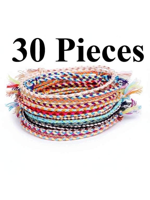 30 Pieces Friendship Bracelets Wave Handmade Woven Braided Bracelet Waterproof Rope Bracelet Surfer Adjustable Bohemian Wrist Cord for Women Men Jewelry Party Accessories (Stylish Style)