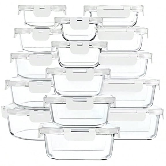 30 Pieces Glass Food Storage Containers with Upgraded Snap Locking LidsGlass Meal Prep Containers Set - Airtight Lunch Containers Microwave Oven Freezer and Dishwasher Friendly White
