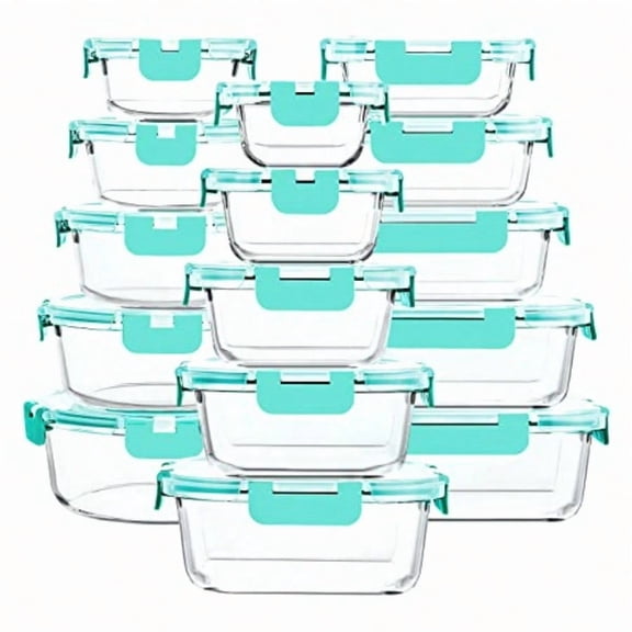 30 Pieces Glass Food Storage Containers with Upgraded Snap Locking LidsGlass Meal Prep Containers Set - Airtight Lunch Containers Microwave Oven Freezer and Dishwasher Friendly Green