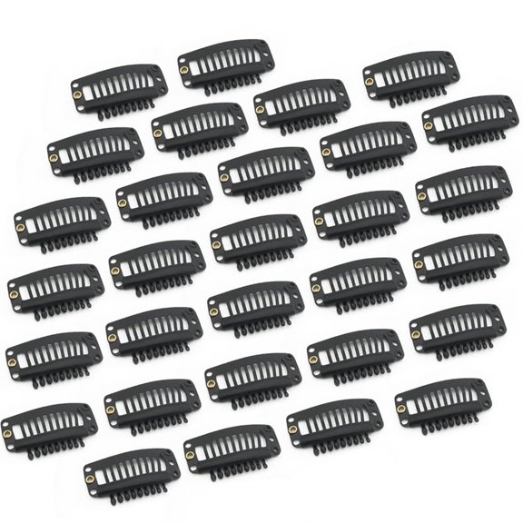 30 Pieces Hair Extensions Clips - 9 Teeth Comb Clips Metal Snap Clips Hair Wig Clips DIY Comb Clips with Soft Rubber 32mm - Brown