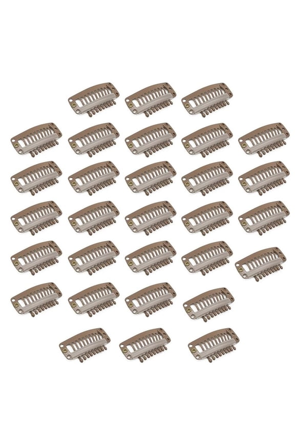 30 Pieces Hair Extensions Clips - 9 Teeth Comb Clips Metal Snap Clips Hair Wig Clips DIY Comb Clips with Soft Rubber 32mm - Brown