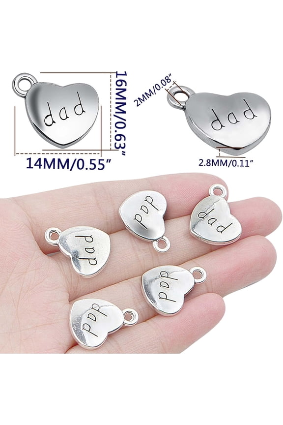 30 Pieces Heart Shaped Dad Charms Alloy Love Heart Dad Dangle Pendants Craft Suplies for DIY Jewelry Making Father?s Day Birthday Christmas GiftsAntique Silver
