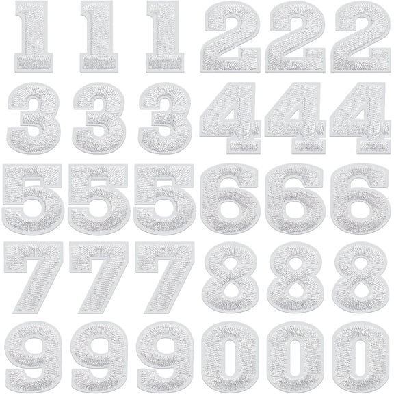 30 Pieces Iron on Numbers Patches, Numbers 0-9 Applique for Clothes, Decorative Repair Patches Sew on Embroidered Applique Patches for Hat, Socks, Jeans, DIY Accessories(1.25 Inches,Gold)