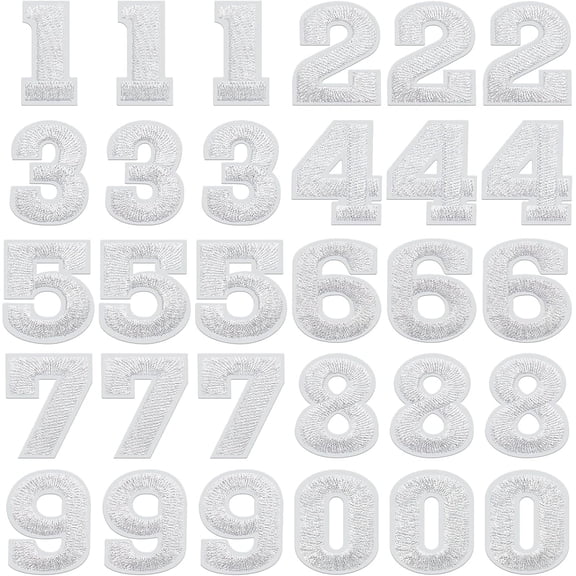 30 Pieces Iron on Numbers Patches, Numbers 0-9 Applique for Clothes, Decorative Repair Patches Sew on Embroidered Applique Patches for Hat, Socks, Jeans, DIY Accessories(1.25 Inches,Gold)