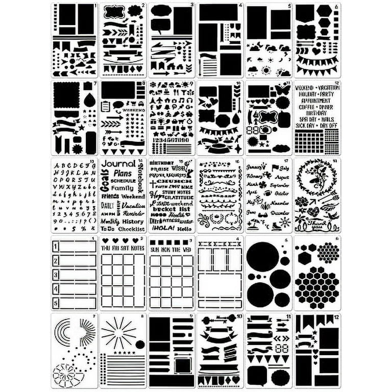 30 Pieces Journal Stencils Plastic Planner Stencils Ultimate Productivity  Journal Stencils Set DIY Drawing Templates for Journal Notebook Diary  Scrapbook Decor Supplies, 4 x 7 Inch 