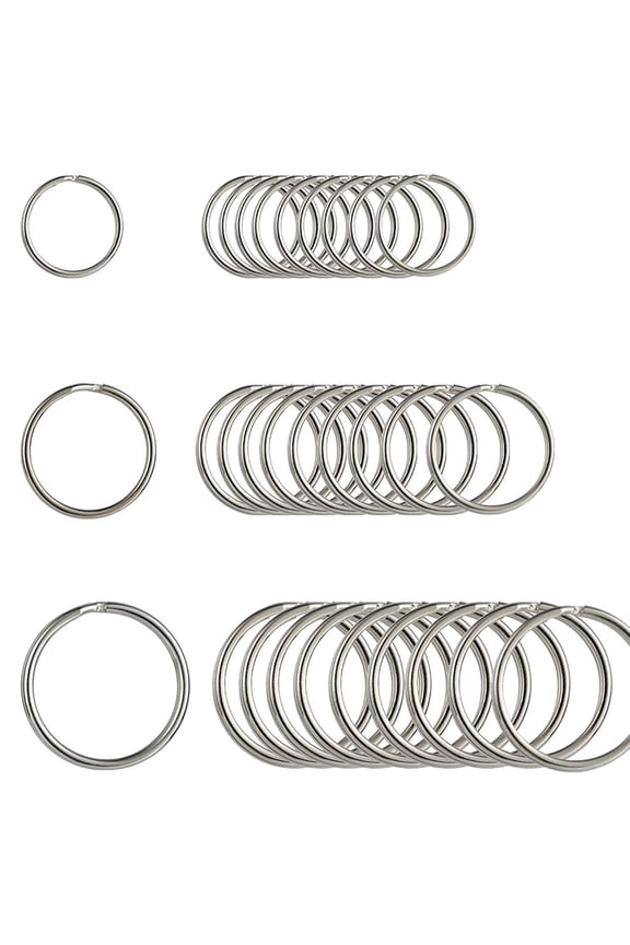 30 Pieces Key Rings Round Flat Rings Set Metal Split Ring Steel Hardened Nickel Plated for House Key Organization and Crafts30mm 25mm 20mm