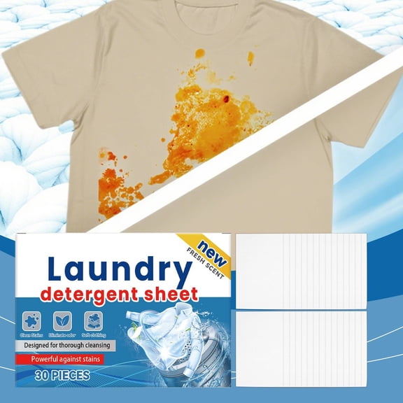 30 Pieces Laundry Detergent Sheets, Concentrated Dissolving Detergent Strips for Deep Cleaning and Softening, Fresh Scent, Eco-Friendly Travel-Sized Laundry Supplies