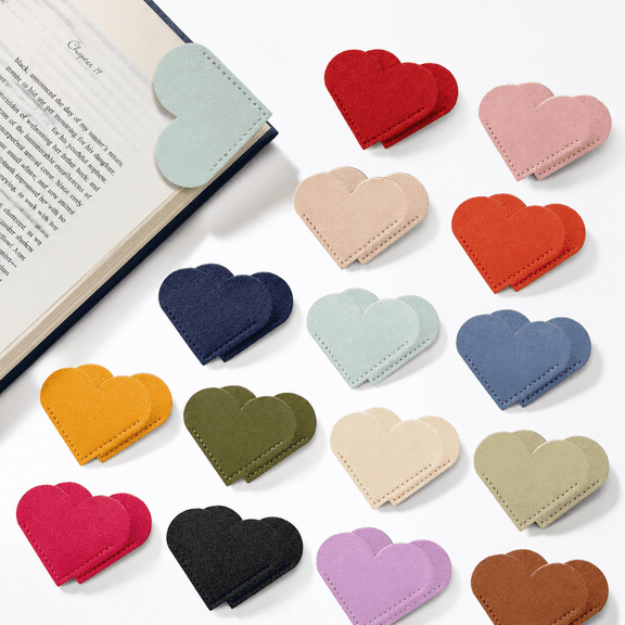 30 Pieces Leather Heart Bookmarks for Book Lovers, Bulk Cute Gifts for Readers, Party Favors for Adults in Solid Color Selection