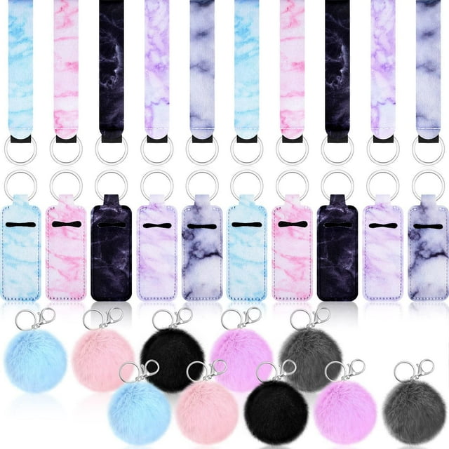 30 Pieces Marble Lipstick Holder Keychains, Lip Balm Holder Set