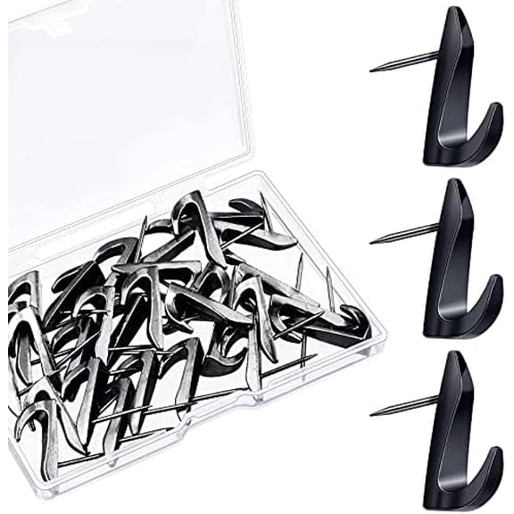 30 Pieces Metal Push Pin Hangers 20 lbs Picture Hooks Zinc Alloy Thumb Tacks Hanging Hooks with Nails for Home Office Fabric Wall Wooden Board (Black)