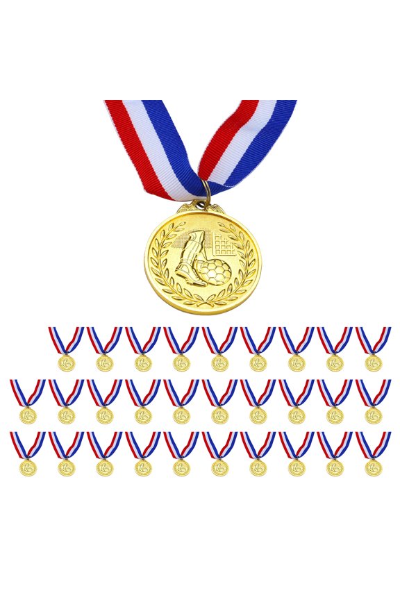 30 Pieces Metal Soccer Medals with Neck Ribbons, 2'' Gold Medals for Awards Trophy Sports Prizes Gifts Olympic Team Adults Winner Competition Football