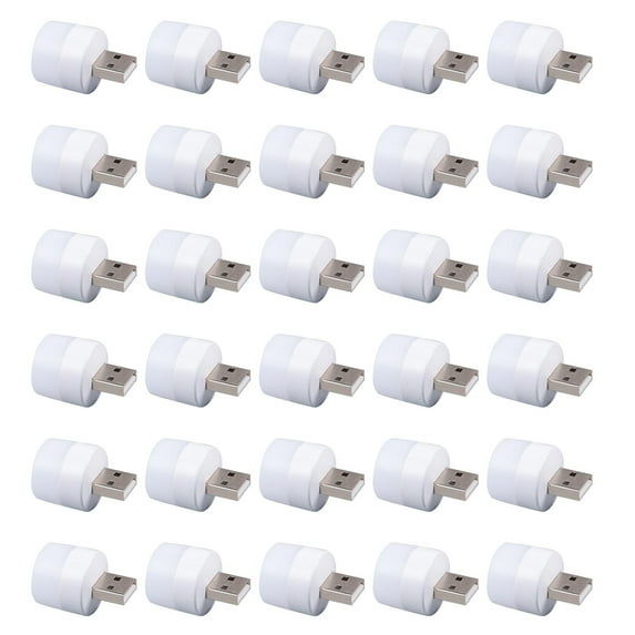 30 Pieces Mini Night Light, USB LED Light, Energy Saving Light 6500K Compact LED Bulb for Car, Bedroom, Library (15 Pieces White Light +15 Pieces Warm Light)