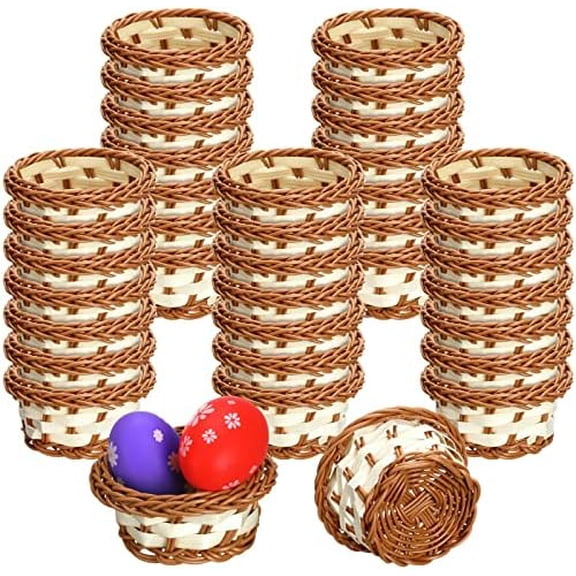 30 Pieces Mini Woven Baskets Rattan Bamboo Mini Picnic Baskets 3.9 x 2.8 x 1.6 Inch Small Baskets Tiny Basket for Treats, Decor, Party Favors, Crafts, Easter Eggs Storage Supplies