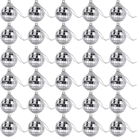 30 Pieces Mirror Disco Ball,Reflective Mirror Ball Cake Decoration,Mini Disco Balls Ornaments,Silver Hanging Disco Ball with Rope,Mirror Balls for Christmas Wedding Party Decorations(4cm)
