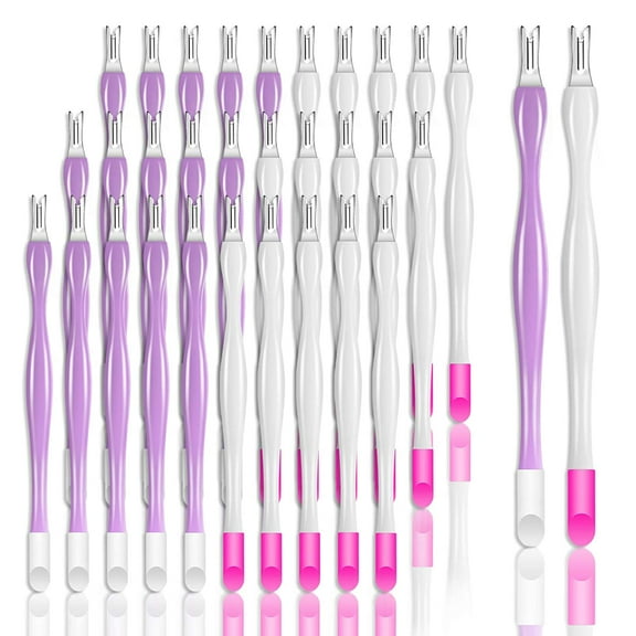 30 Pieces Nail Cuticle Trimmer Remover Plastic Handle Cuticle Pusher Rubber Nail Cleaner Double Head Dead Skin Cuticle Knife Removal Fork Tools for Girls Women and Men - Purple and White