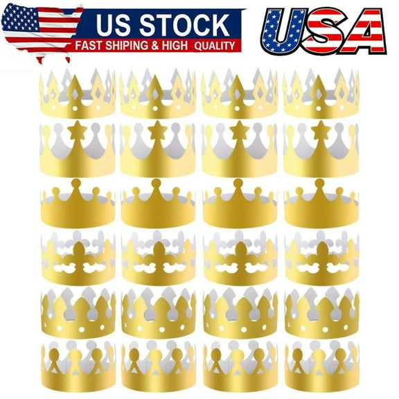 30 Pieces Paper Crowns Gold Party Crown Paper King Hats for Party and Birthday Celebration