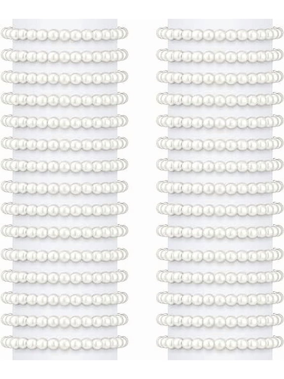 30 Pieces Pearl Bracelets for Women Wedding Bulk, Faux Bridal Pearl Bracelet Elastic Stretch Bracelet Bridesmaid Bracelets for Girls Bridal Party Jewelry Gifts