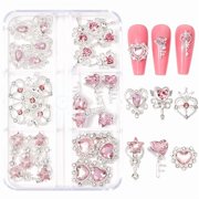 30 Pieces Pink Rhinestone Nail Charms Set - 3D Acrylic Nail Art Accessories for Creative Designs