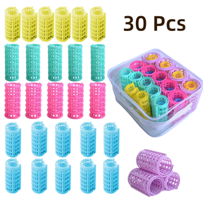 30 Pieces Plastic Hair Rollers, 5 Sizes Self-Grip Curlers, Hair Rollers for Long Medium Short Thin Fine Hair, No Heat Required (Random Color)
