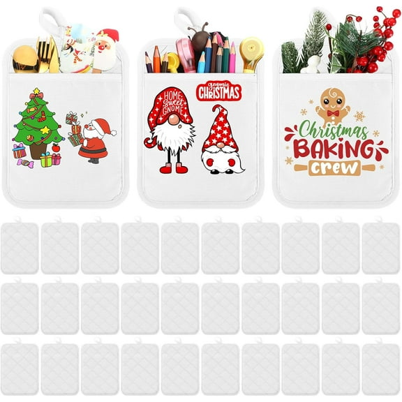 30 Pieces Pot Holders with Pocket Sublimation 7x9'' Cotton Oven Pot Holders Bulk with Hanging Loops Pads for Kitchen Cook Baking (White)