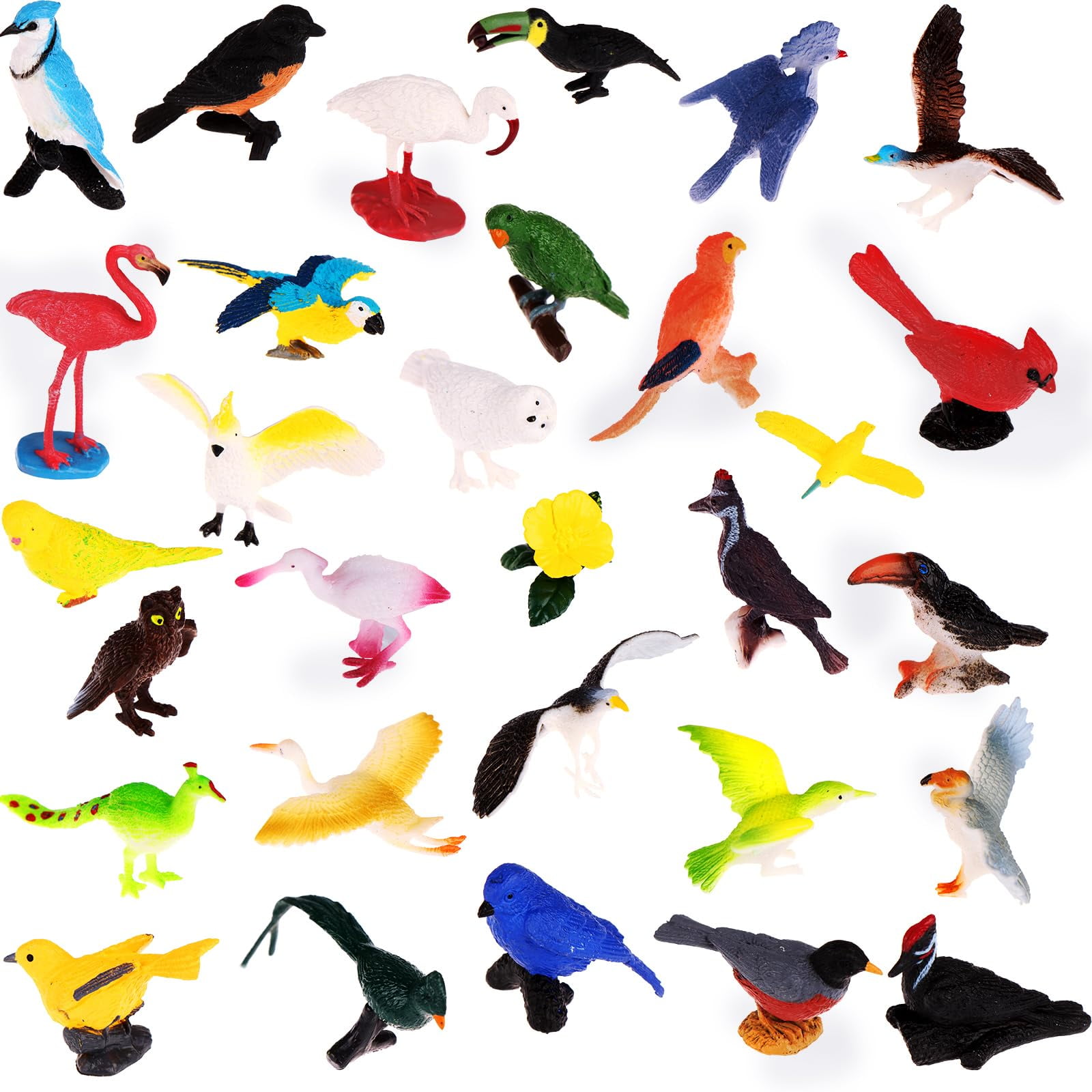 30-Piece Multicolor Plastic Bird Figurine Set