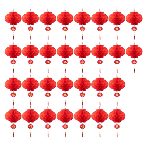30 Pieces Round Hanging Red Paper Lanterns Decorations For 2023 New Year Spring Festival Party Decor, Wedding And Restaurant -25Cm