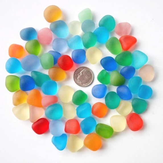 30 Pieces Sea Glass Beads/Beach Glass Beads for Jewelry Making Not Drilled (Rainbow, Dime Size(14-18mm Length))
