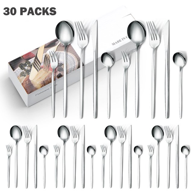 30 Pieces Silverware Set, MHKJP Stainless Steel Flatware Set，Service