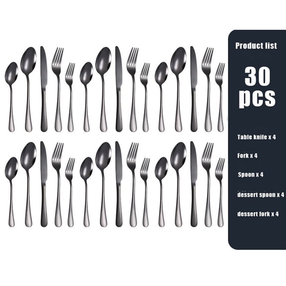 30 Pieces Silverware Set, Stainless Steel Flatware Cutlery Set for 6, Fancy Tableware Eating Utensils for Home Kitchen Restaurant Hotel，Black
