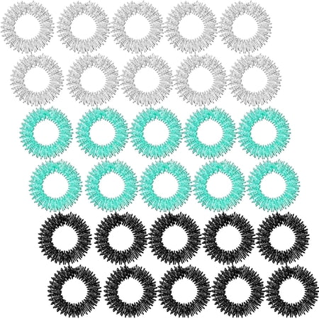 30 Pieces Spiky Sensory Finger Rings, Spiky Finger Ring/ Acupressure Ring Set for Teens, Adults, Silent Stress Reducer and Massager (Black, Green, Silver)