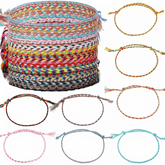 30 Pieces Stylish Style Bracelets Wave Handmade Woven Braided Bracelet Waterproof Rope Bracelet Surfer Adjustable Bohemian Wrist Cord for Women Men
