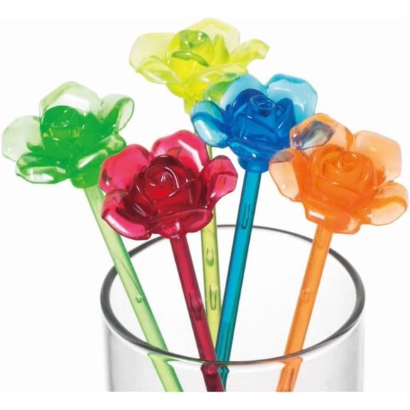 30 Pieces Swizzle Sticks Cocktail Stirrers Plastic for Bar, 7.87 Inch Plastic Rose Top Crystal Swizzle Sticks (Multicolor)