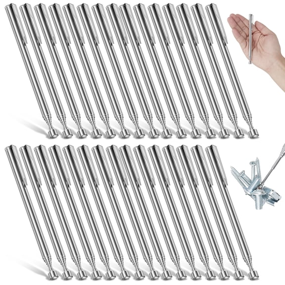 30 Pieces Telescoping Magnetic Pick up Tool Grabber Reacher Tool with Pocket Clip 25.59 Inch Telescopic Retrieving Magnet Present for Man Father Mechanic Handyman Husband (Silver)