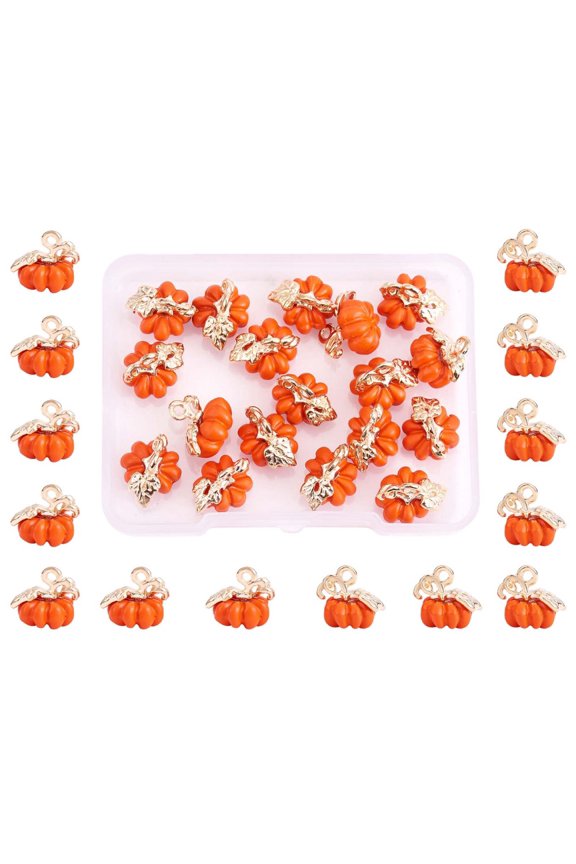 30 Pieces Thanksgiving Pumpkin Charms Pendant Fall Theme Charm 3D Orange Pumpkin Charms for Jewelry Necklace Bracelet Earring Making Crafts
