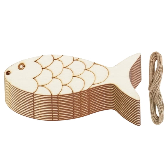 30 Pieces Unfinished Wood Craft Cutouts Blank Fish Shape with Pre Drilled Holes for Holiday Hanging Ornaments