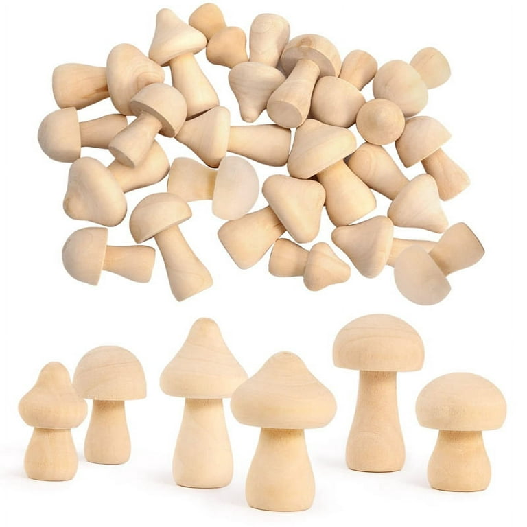 30 Pieces Unfinished Wooden Mushroom 6 Sizes of Natural Wooden Mushrooms  for Arts & Crafts Projects Decoration