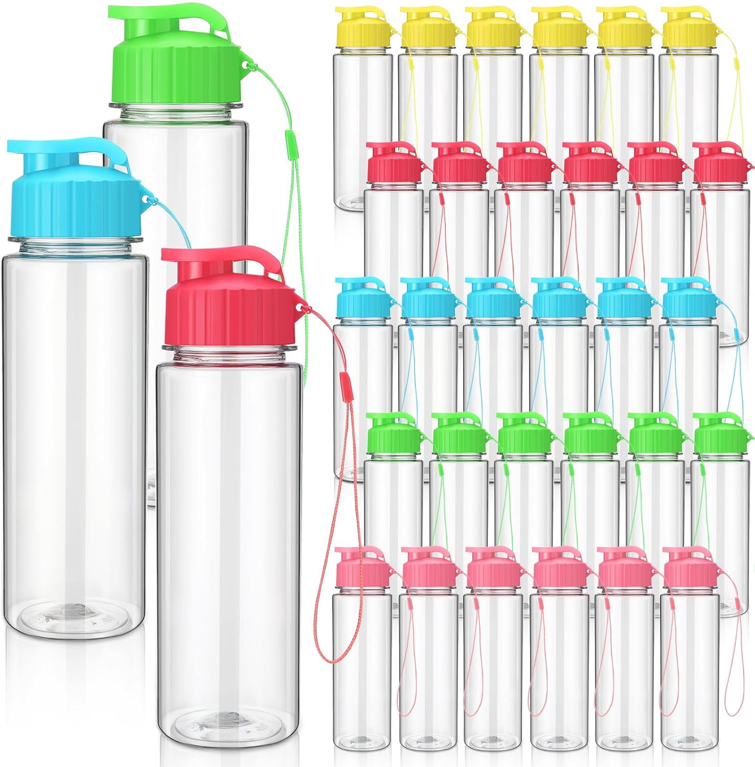 30 Pieces Water Bottle Bulk 17 oz Plastic Sports Water Bottles Bulk with Handle Strap Lightweight Leakproof Drink Flip Top for Adults Fit Gym(Classic Style,Blue,Pink,Yellow,Rose Red,Green)