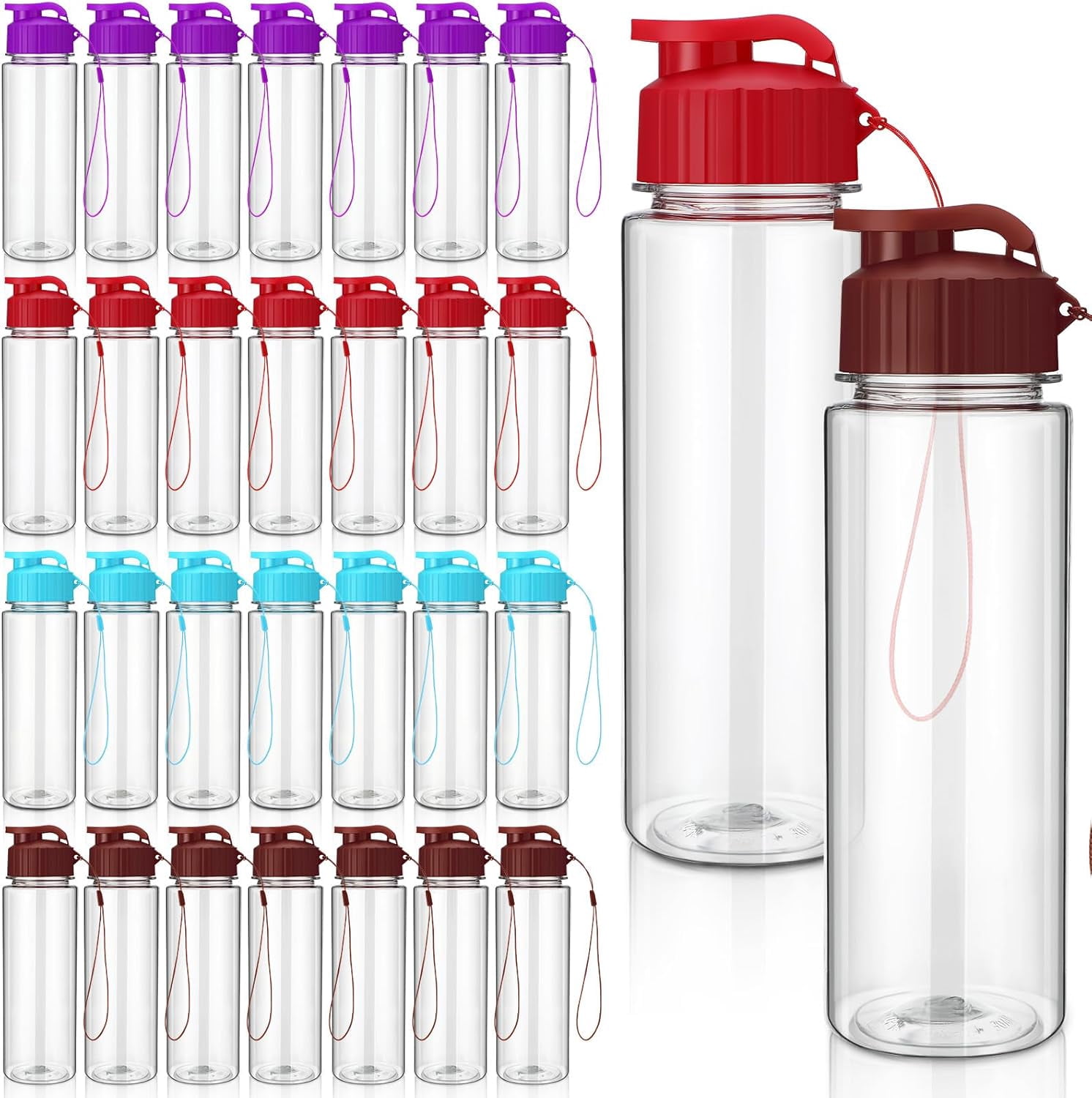30 Pieces Water Bottle Bulk 17 oz Plastic Sports Water Bottles Bulk with Handle Strap Lightweight Leakproof Drink Flip Top for Adults Fit Gym(Classic Style,Blue,Purple,Red,Coffee Color)