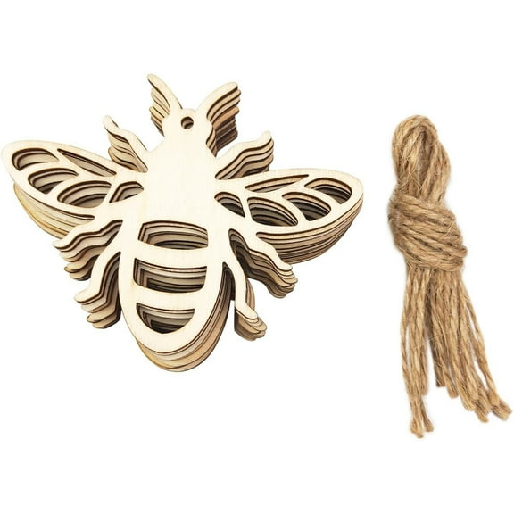 30 Pieces Wooden Bee Embellishments Wood Bumble Bee Ornaments Tree Decoration Unfinished Bee Shape Cutouts DIY Craft Gift Tags Hanging Ornaments Spring Decor