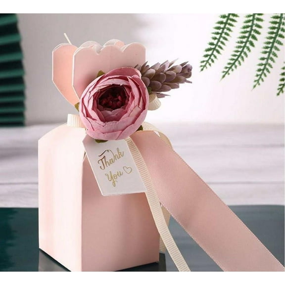 30 Pink Candy Box with Dark Pink & Purple Flower Ribbon
