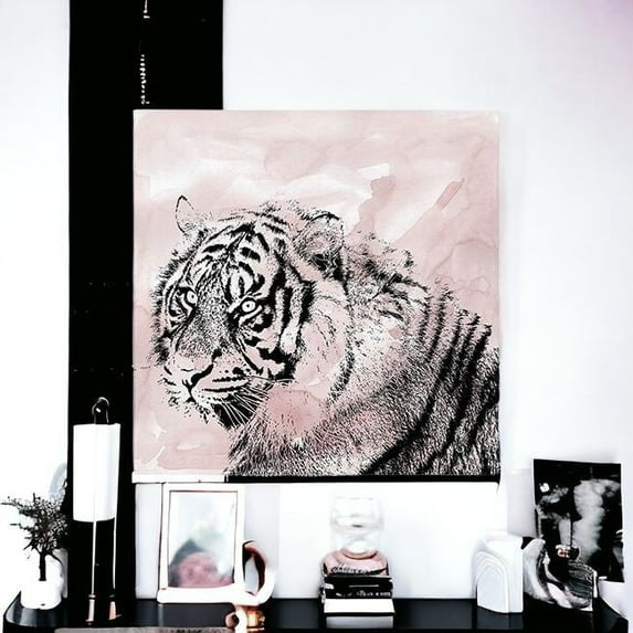 30" Pink Crouching Tiger Canvas Wall Art