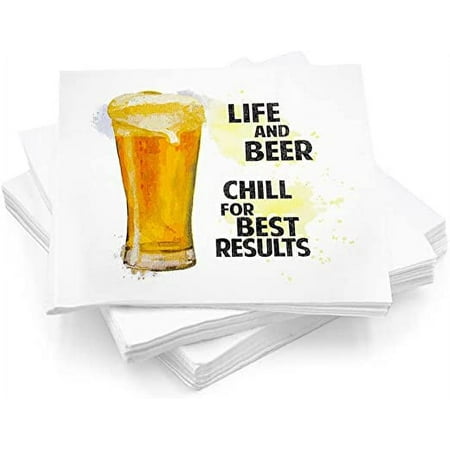 30 Pk, "Life and Beer -Chill for Best Results" Cocktail 3-Ply Paper Party Napkins for Football and Sports Parties or Tailgates