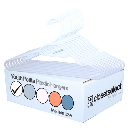 30 Pk Youth Petite Plastic Hangers, Medium, Petite, Preteen, Junior, Children Sizes 8 to 12, White
