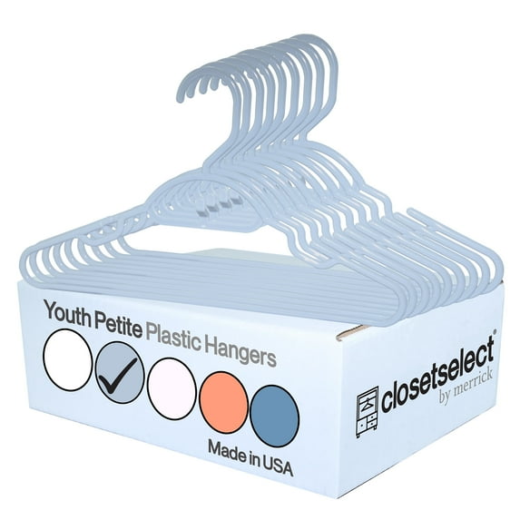 30 Pk Youth Petite Plastic Hangers, Medium, Petite, Preteen, Junior, Children Sizes 8 to 12, Grey