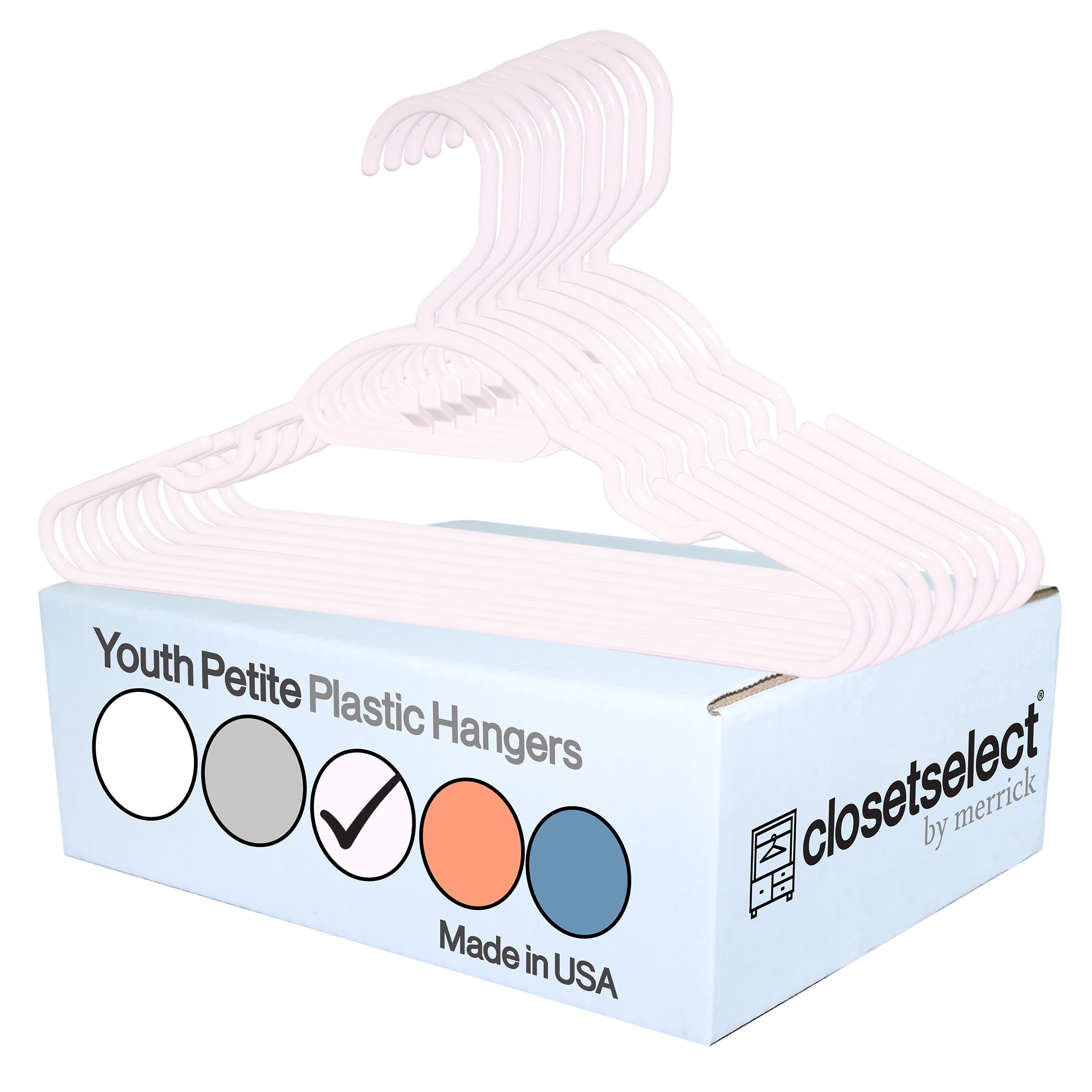 30 Pk Youth Petite Plastic Hangers, Medium, Petite, Preteen, Junior, Children Sizes 8 to 14, Pink