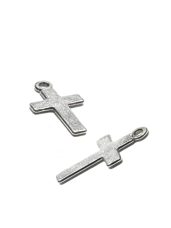 30 Plain Antique Silver 1 inch Blank Flat Cross Charm Pendants Antique Plated Pewter Base Metal