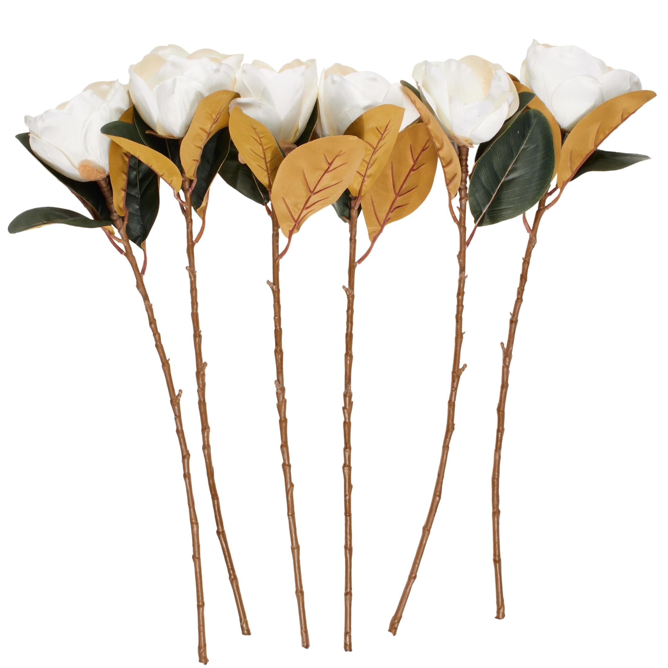 30" Plastic Floral Tall Magnolia Artificial Flower Stem, by DecMode (6 Count)